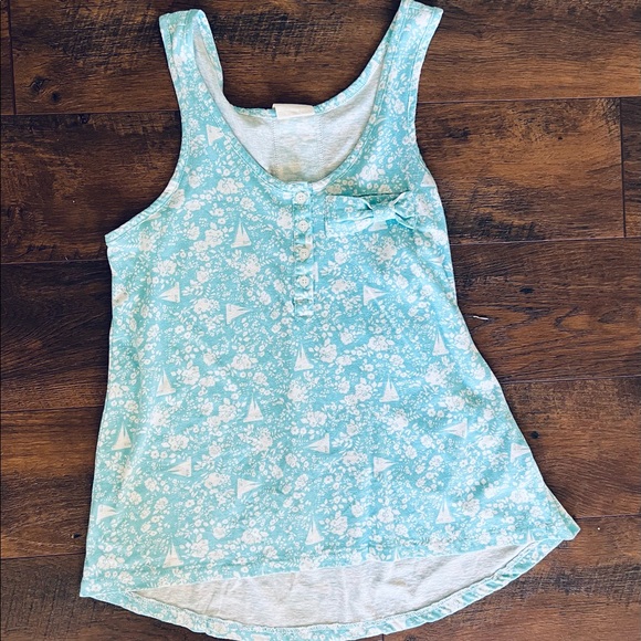 Tommy Girl Flowing Light Weight Nautical Tank Top with Bow Detail & Sailboats - Picture 1 of 7